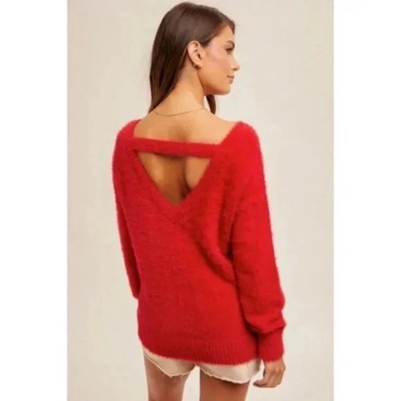 Red Merry Soft Fuzzy Eyelash Christmas Holiday Knit Pullover Sweater - Picture 10 of 10